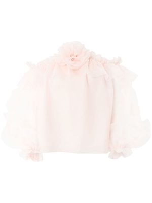 Carolina Herrera floral-appliqué ruffled blouse - Pink