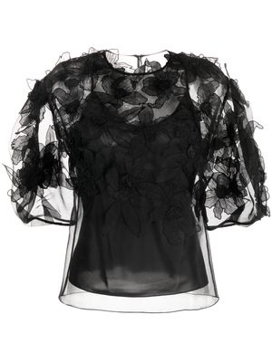 Carolina Herrera floral-appliqué silk blouse - Black
