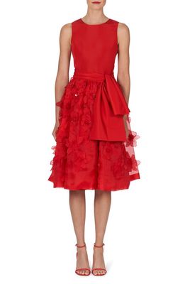 Carolina Herrera Floral Appliqué Sleeveless Silk Dress in Lacquer Red