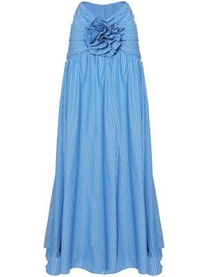 Carolina Herrera floral-appliqué striped cotton maxi skirt - Blue