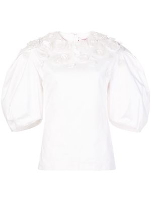 Carolina Herrera floral appliqués puff sleeve blouse - White