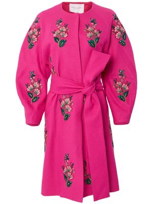Carolina Herrera floral-embroidery virgin wool coat - Pink