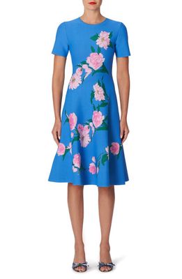 Carolina Herrera Floral Fit & Flare Dress in Lupine Blue Mul