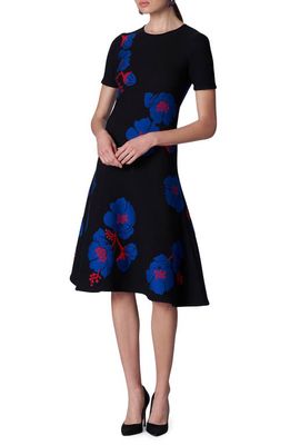 Carolina Herrera Floral Jacquard Fit & Flare Dress in Black Multi