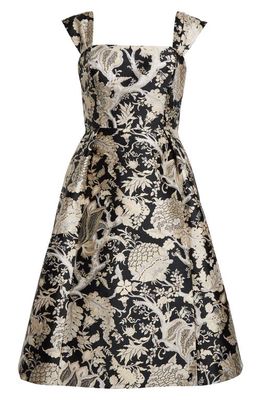 Carolina Herrera Floral Jacquard Fit & Flare Midi Dress in Black/White
