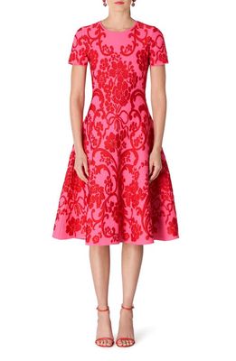 Carolina Herrera Floral Jacquard Knit Fit & Flare Dress in Zinnia Multi
