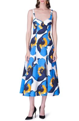 Carolina Herrera Floral Print Bustier Dress in Lupine Blue Mul