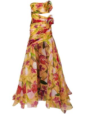 Carolina Herrera floral-print organza high-low gown - Yellow
