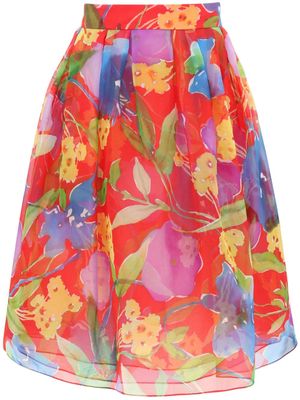 Carolina Herrera floral-print organza skirt - Red