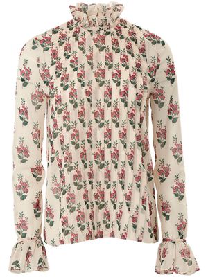 Carolina Herrera floral-print pintuck-detail blouse - Neutrals