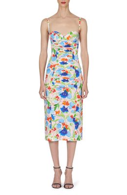 Carolina Herrera Floral Ruched Cotton Midi Dress in Blush Multi