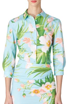 Carolina Herrera Floral Stretch Cotton Button-Up Shirt in Aquamarine Mult