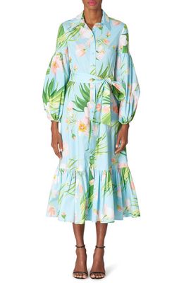 Carolina Herrera Floral Stretch Cotton Shirtdress in Aquamarine Mult