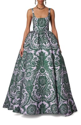 Carolina Herrera Floral Tapestry Silk Gown in Lilac Multi