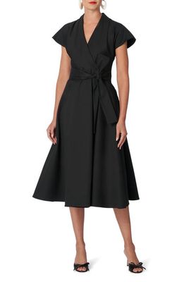 Carolina Herrera Gabardine Midi Wrap Dress in Black