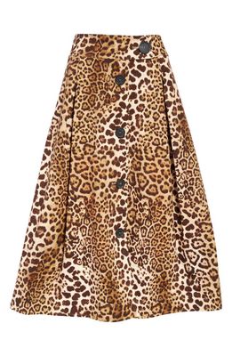 Carolina Herrera Leopard Print A-Line Midi Skirt in Multi-Color