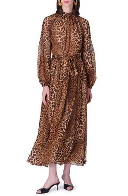 Carolina Herrera Leopard Print Long Sleeve Chiffon Dress in Multi-Color