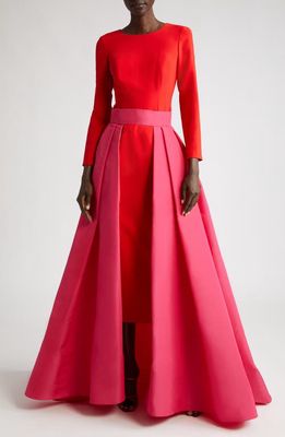 Carolina Herrera Long Sleeve Column Gown with Removable Overskirt in Poppy Multi