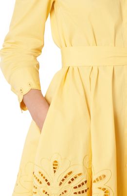 Carolina Herrera Long Sleeve Eyelet Stretch Cotton Shirtdress in Sunshine Yellow