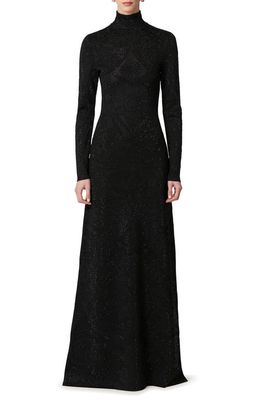 Carolina Herrera Metallic Embroidered Floral Long Sleeve Knit Gown in Black