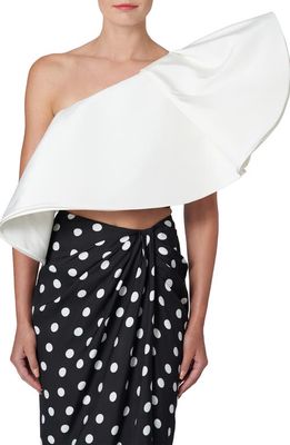 Carolina Herrera One-Shoulder Silk Ruffle Top in White