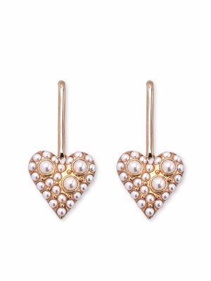 Carolina Herrera pearl-embellished heart drop earrings - Gold