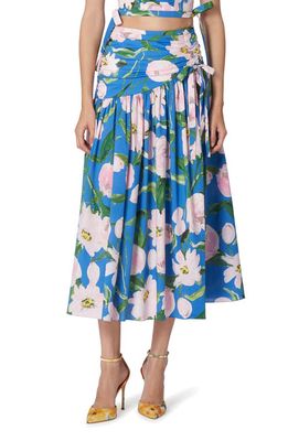 Carolina Herrera Peony Print Side Slit Midi Skirt in Lupine Blue Mul