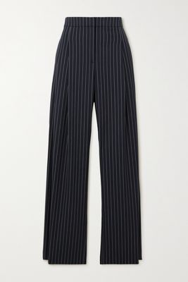Carolina Herrera - Pinstriped Wool-blend Twill Wide-leg Pants - Blue