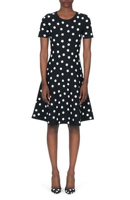 Carolina Herrera Polka Dot Knit Fit & Flare Dress in Black Multi