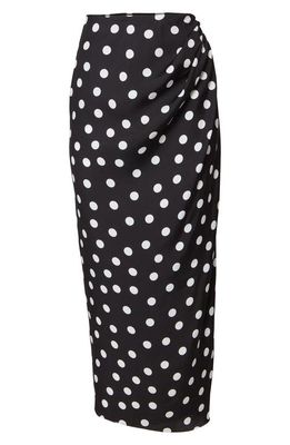 Carolina Herrera Polka Dot Side Ruched Skirt in Black Multi