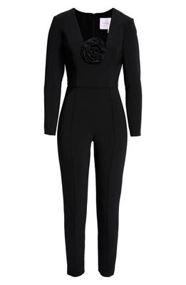 Carolina Herrera Rosette Detail Long Sleeve Jumpsuit in Black