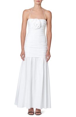 Carolina Herrera Rosette Detail Stretch Cotton Maxi Dress in White