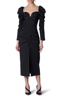 Carolina Herrera Ruched Long Sleeve Cotton Blend Bustier Dress in Black