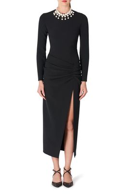 Carolina Herrera Ruched Long Sleeve Midi Dress in Black