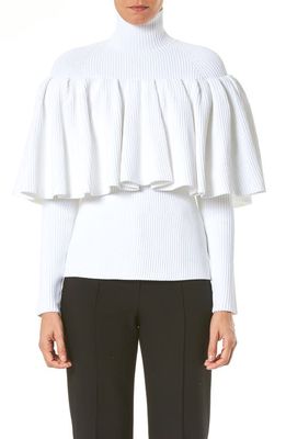 Carolina Herrera Ruffle Detail Rib Sweater in White