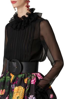 Carolina Herrera Ruffle Neck Silk Chiffon Top in Black