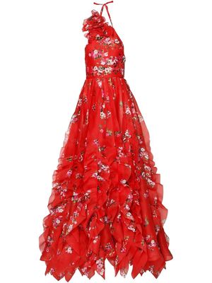 Carolina Herrera ruffled floral print silk gown - Red