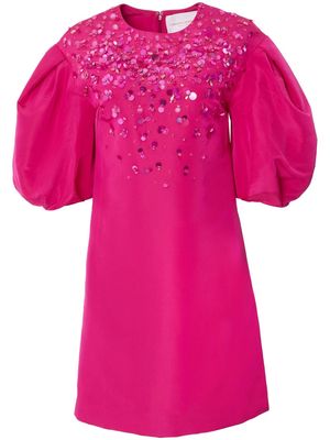 Carolina Herrera sequin-embellished puff-sleeve shift minidress - Pink