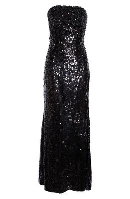 Carolina Herrera Sequin Strapless Column Gown in Black