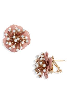 Carolina Herrera Small Flower Stud Earrings in Ballet Pink/Pea