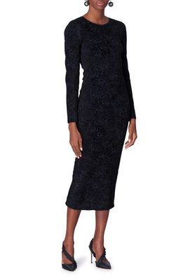 Carolina Herrera Textured Floral Long Sleeve Column Dress in Black