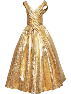 Carolina Herrera V-neck gathered midi dress - Gold