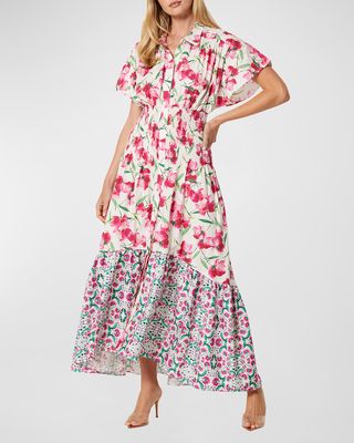 Carolina Short-Sleeve Floral Cotton Maxi Shirtdress