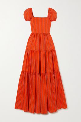 CAROLINE CONSTAS - Hart Tiered Striped Floral-print Cotton-blend Poplin Maxi Dress - large
