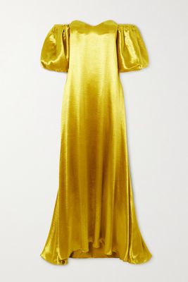CAROLINE CONSTAS - Palmer Off-the-shoulder Satin Gown - Yellow