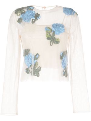 CAROLINE HU floral-appliqué layered blouse - Brown