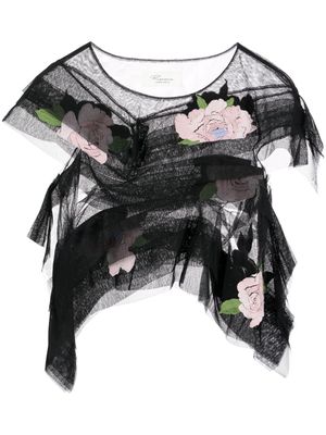 CAROLINE HU floral-appliqué tulle blouse - Multicolour