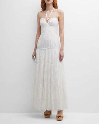 Carolyn Embroidered Tiered Halter Maxi Dress