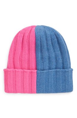 Carolyn Rowan Accessories Two-Tone Cashmere Beanie in Pottery Blue/hot Pink