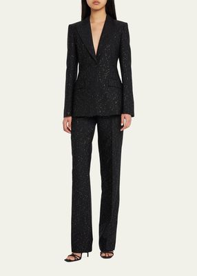 Carolyn Straight-Leg Trouser Pants with Sequin Detail